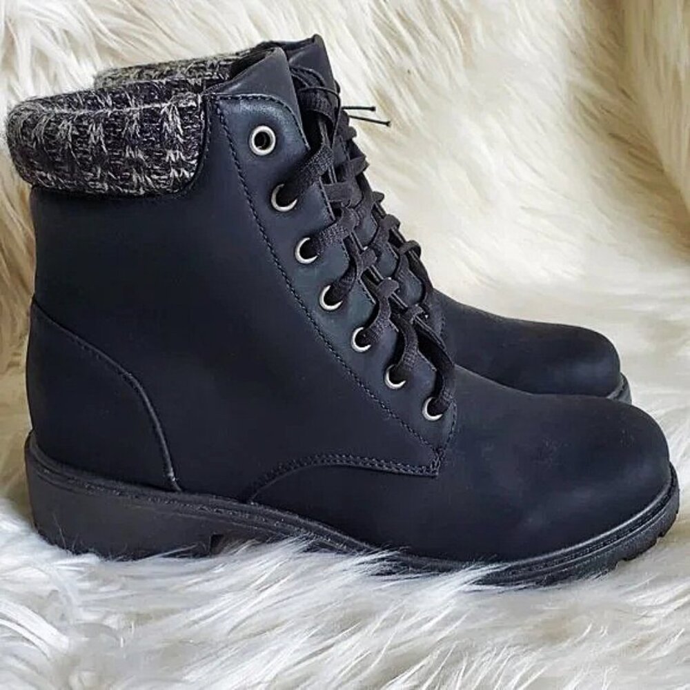 London Rag Black Nolan Lace Up Padded Collar Boots SZ 8